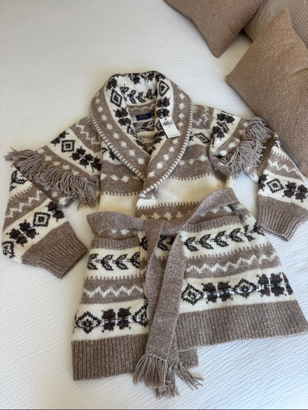 Polo Ralph Lauren Aztec Southwest Wool Cardigan Belted Fringe Sweater S NWT - Picture 6 of 7